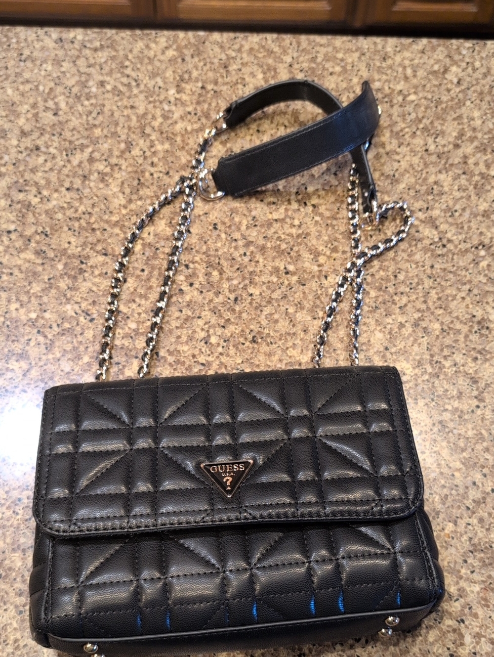 GUESS Black Quilted Crossbody with Chain Strap